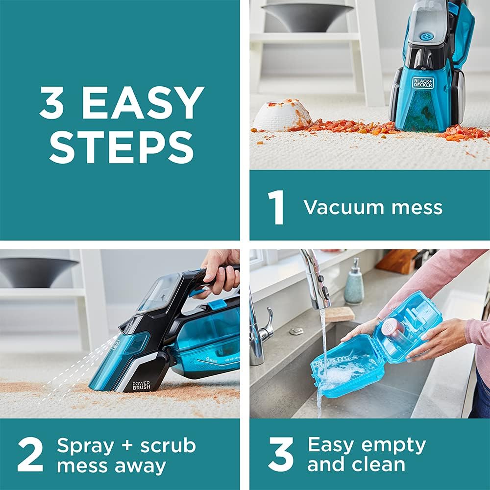 Black & Decker Cordless Spillbuster Portable Carpet Cleaner With Powered Beater Bar For Solid & Liquid Mess, 12 V, 20 Air Watts Suction Power منظف لاسلكي محمول بجهد 12 فولت وقوة شفط 20 اير وات مع فرشاة دوارة تعمل بالطاقة للاوساخ السائلة والصلبة Black & Decker Cordless Spillbuster Portable Carpet Cleaner With Powered Beater Bar For Solid & Liquid Mess, 12 V, 20 Air Watts Suction Power منظف لاسلكي محمول بجهد 12 فولت وقوة شفط 20 اير وات مع فرشاة دوارة تعمل بالطاقة للاوساخ السائلة والصلبة